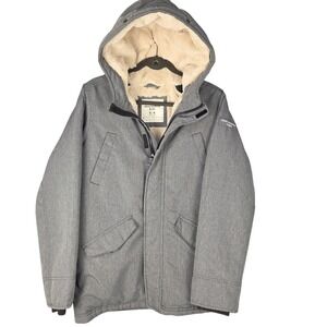 Abercrombie Kids Gray Parka Coat Winter Hooded Sherpa Lined Size 15/16 Plaid
